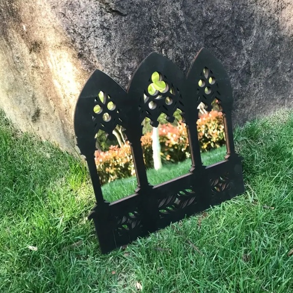 NEW! Ebony Black Gothic Baroque Style Wooden Wall Mounted Mirror with 3 Arches! - Picture 2 of 4